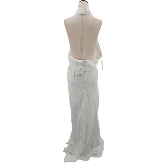 BARDOT SZ 12 L Orchid White Wyn Satin Halter Backless Maxi Dress NWT B118 - Picture 5 of 9